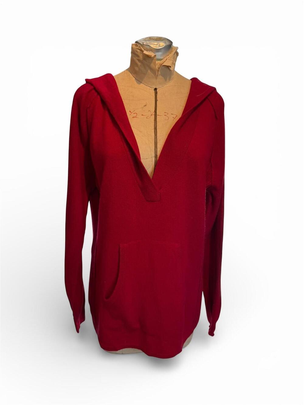 Red Hooded Pullover Sweater with Front Pocket